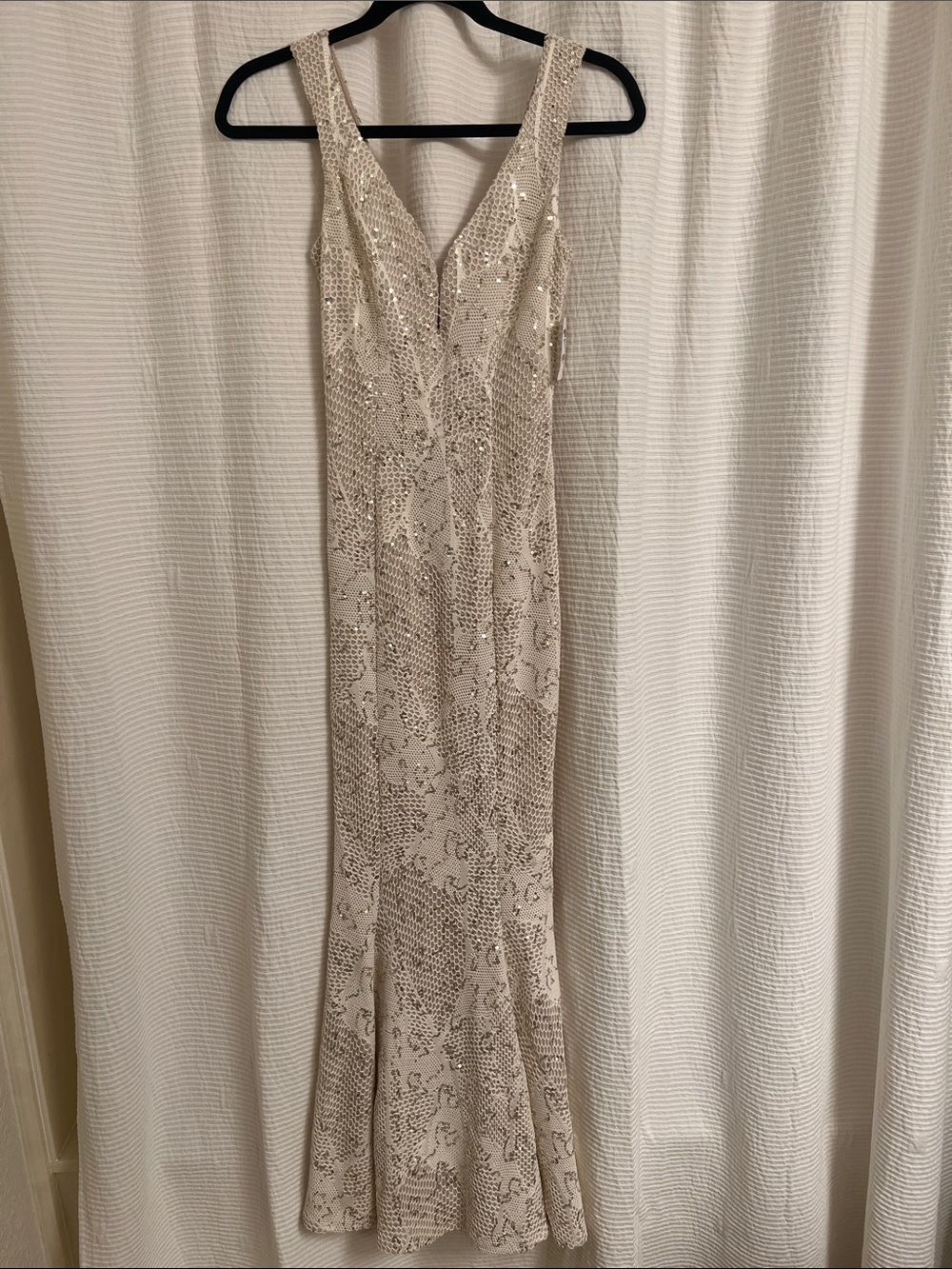 Charlotte Russe Sleeveless V-Neck Sequin Evening Gown in Champagne